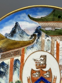 A pair of rare Chinese Canton famille rose armorial plates with the arms of Wight, ca. 1810