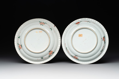 A pair of Chinese famille verte 'phoenix' plates, Kangxi