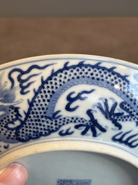 An imperial Chinese blue and white 'dragon' plate, Daoguang mark and of the period