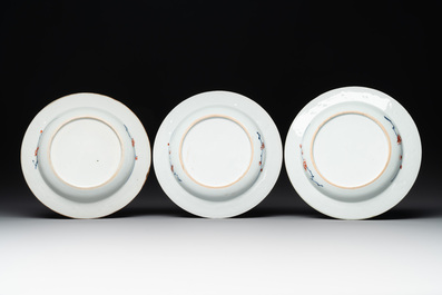 Seven Chinese Imari-style 'flowers and insects' plates, Kangxi/Yongzheng