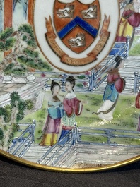 A pair of rare Chinese Canton famille rose armorial plates with the arms of Wight, ca. 1810