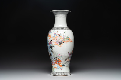 A Chinese famille rose 'Ba Xian Zhu Shou 八仙祝壽' vase, Qianlong mark, 20th C.
