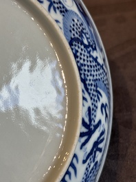 An imperial Chinese blue and white 'dragon' plate, Daoguang mark and of the period