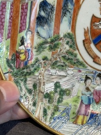 A pair of rare Chinese Canton famille rose armorial plates with the arms of Wight, ca. 1810