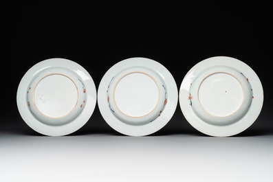 Seven Chinese Imari-style 'flowers and insects' plates, Kangxi/Yongzheng