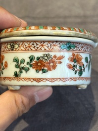 A rare Chinese famille verte spice box and cover, Kangxi