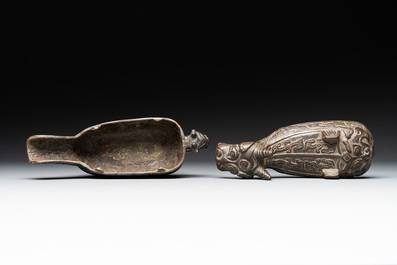 Two Chinese bronze buffalo-form vessels and covers, 'xizun 犧尊', Ming