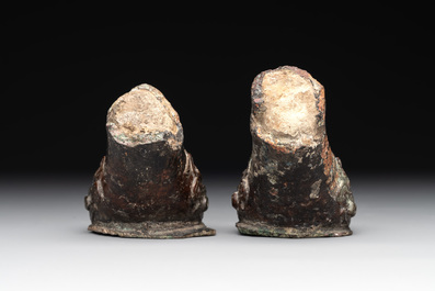 Two Chinese archaic bronze study fragments, Eastern Zhou
