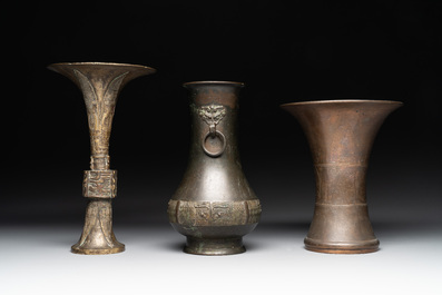 Five various Chinese archaistic bronze vases, Ming/Qing