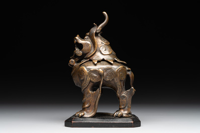 A small Chinese bronze 'luduan' incense burner and cover, Ming