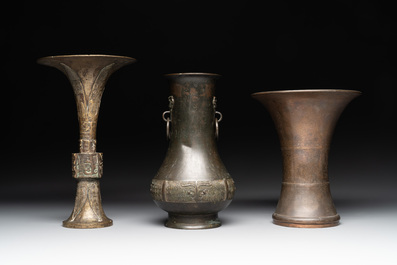 Five various Chinese archaistic bronze vases, Ming/Qing