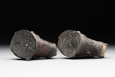 Two Chinese archaic bronze study fragments, Eastern Zhou