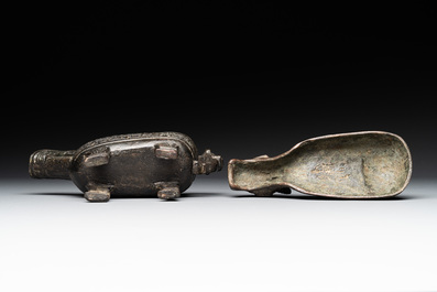 Two Chinese bronze buffalo-form vessels and covers, 'xizun 犧尊', Ming