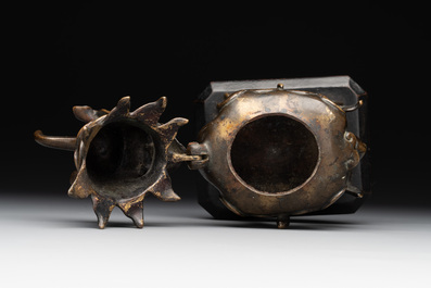 A small Chinese bronze 'luduan' incense burner and cover, Ming