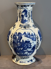 A Chinese blue and white vase depicting the Pearl River and the Whampoa Pagoda, Qianlong mark and of the period