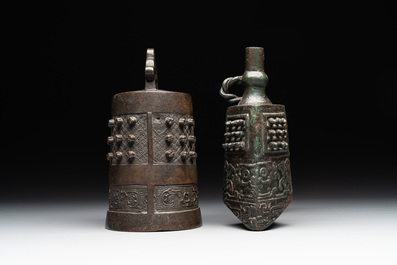Two Chinese archaistic bronze bells, Song/Yuan