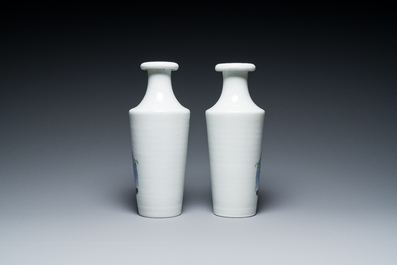 A pair of Chinese famille rose rouleau vases, Hongxian mark, Republic