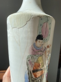 A pair of Chinese famille rose rouleau vases, Hongxian mark, Republic