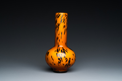 A Chinese spotted amber-coloured Peking glass bottle vase, Xianfeng mark and of the period