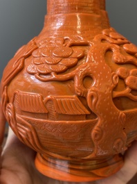 A Chinese coral-red Peking glass bottle vase, Daoguang mark and probably of the period