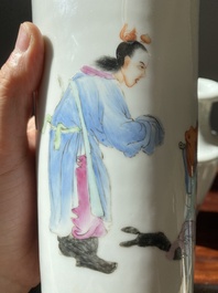 A pair of Chinese famille rose rouleau vases, Hongxian mark, Republic