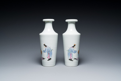 A pair of Chinese famille rose rouleau vases, Hongxian mark, Republic
