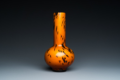A Chinese spotted amber-coloured Peking glass bottle vase, Xianfeng mark and of the period