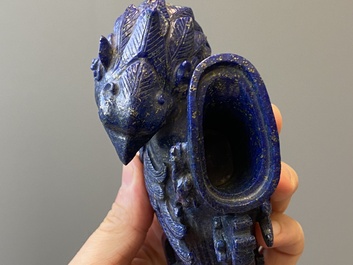 Three Chinese lapis lazuli and goldstone carvings, 19/20th C.