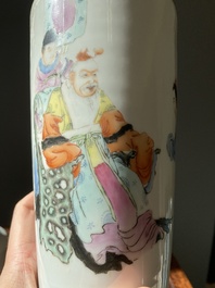 A pair of Chinese famille rose rouleau vases, Hongxian mark, Republic