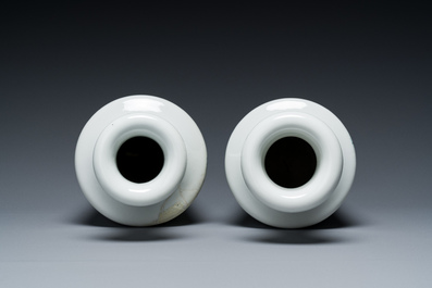 A pair of Chinese famille rose rouleau vases, Hongxian mark, Republic
