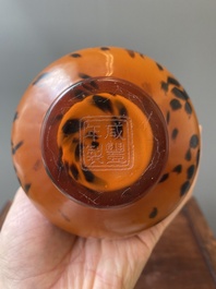 A Chinese spotted amber-coloured Peking glass bottle vase, Xianfeng mark and of the period