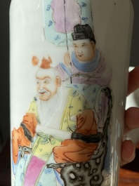 A pair of Chinese famille rose rouleau vases, Hongxian mark, Republic