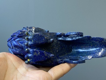 Three Chinese lapis lazuli and goldstone carvings, 19/20th C.