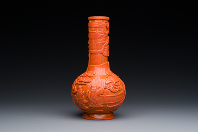 A Chinese coral-red Peking glass bottle vase, Daoguang mark and probably of the period