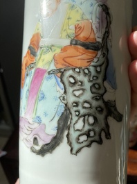 A pair of Chinese famille rose rouleau vases, Hongxian mark, Republic