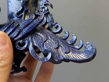 Three Chinese lapis lazuli and goldstone carvings, 19/20th C.