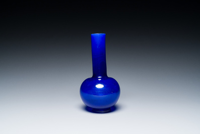 A Chinese translucent blue Peking glass bottle vase, Xianfeng mark and of the period