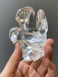 Two Chinese rock crystal sculptures of a sage with a turtle and of a Buddhist lion, 19th C.
