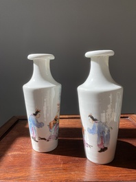 A pair of Chinese famille rose rouleau vases, Hongxian mark, Republic