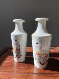 A pair of Chinese famille rose rouleau vases, Hongxian mark, Republic