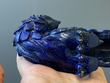 Three Chinese lapis lazuli and goldstone carvings, 19/20th C.