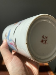 A pair of Chinese famille rose rouleau vases, Hongxian mark, Republic