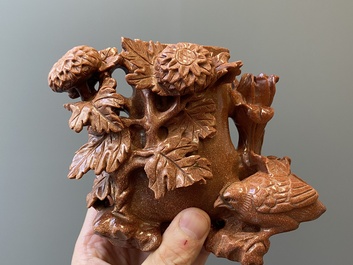 Three Chinese lapis lazuli and goldstone carvings, 19/20th C.