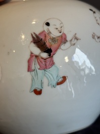 An extremely rare Chinese famille rose globular 'lady and boys' jar, Yongzheng