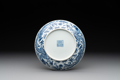 An imperial Chinese blue and white 'dragon' plate, Daoguang mark and of the period