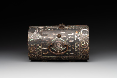 A Japanese gilt-lacquered mother-of-pearl inlaid Namban coffer for the Portuguese market, Edo, 17th C.