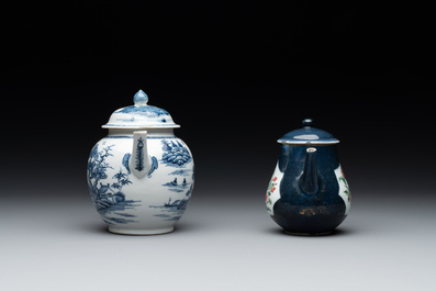 Four Chinese blue, white and famille rose teapots, Yongzheng/Qianlong