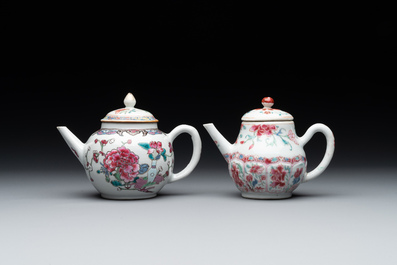 Four Chinese blue, white and famille rose teapots, Yongzheng/Qianlong