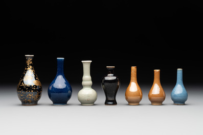 Seven various Chinese monochrome miniature vases, Kangxi/Qianlong