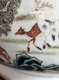 A large Chinese famille rose '100 deer' 'hu' vase, Qianlong mark, 19th C.